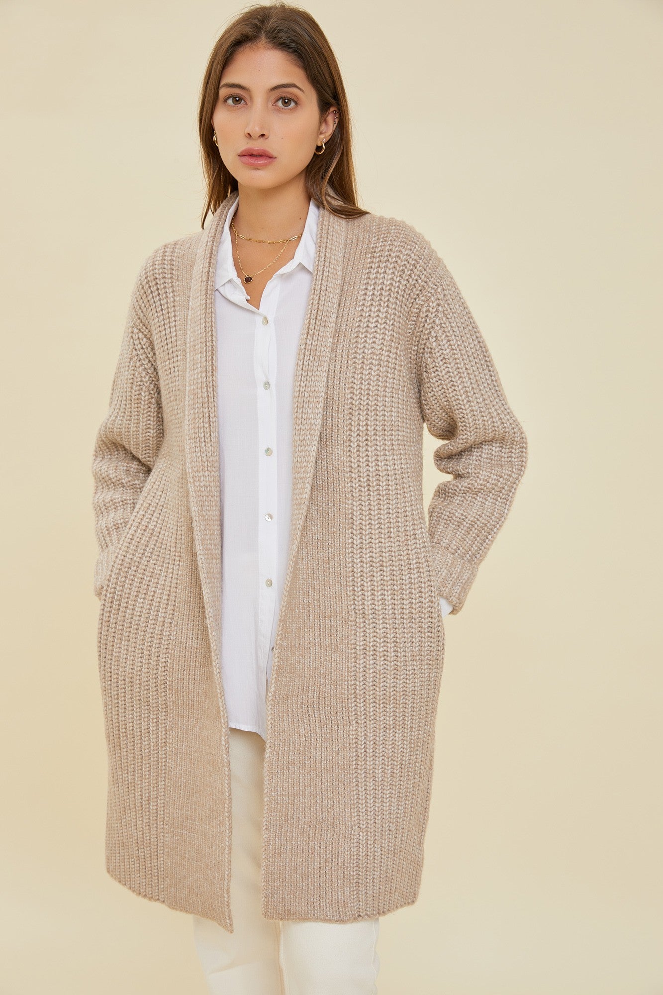 Oatmeal Maxi Length Knitted Cardigan